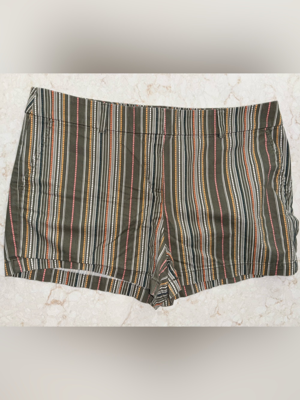 LOFT Striped Olive Green Shorts